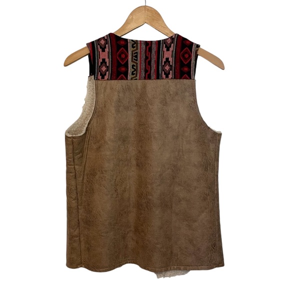 FLYING TOMATO Sherpa Lined Aztec Open Vest Faux Suede Boho Women’s Medium - Picture 3 of 6